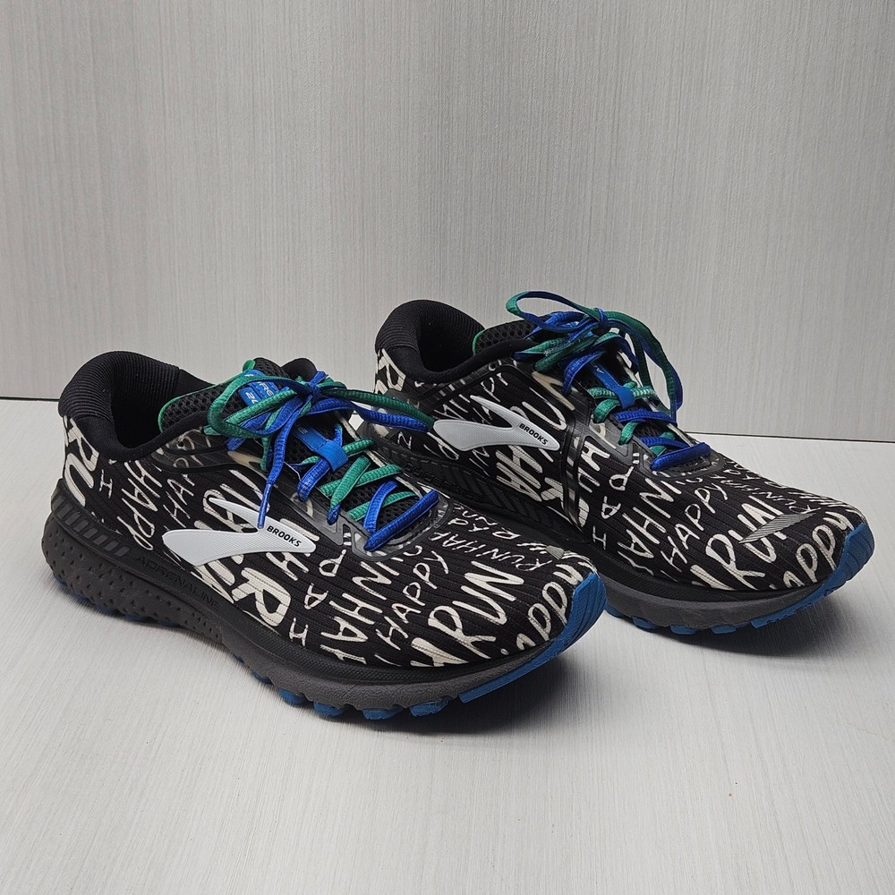 Brooks Adrenaline GTS 20 Run Happy Black White Blue Womens 9 Running Shoes